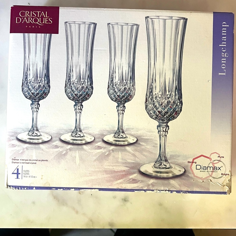 Beautiful New Cristal Champagne flutes.